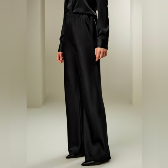 Lilysilk Full Bias Cut Silk Pants in Black Size 2 - Picture 2 of 7